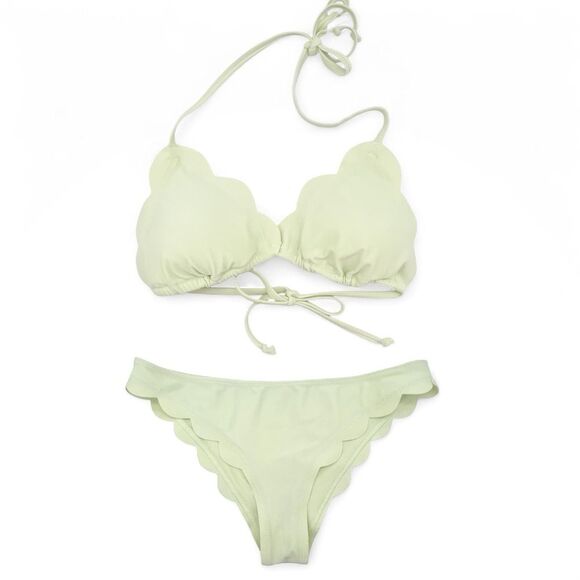 Abercrombie Scallop Triangle Bikini Set Size Large Light Green Swim Top Bottom - Picture 2 of 16